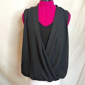 NWT Womens Dressy black tank with connected blousy tank overlay size Medium